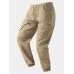 Men Solid Color Utility Pocket Street Elastic Waist Casual Cargo Pants