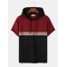 Mens Ethnic Pattern Ribbon Patchwork Short Sleeve Hooded T  Shirts