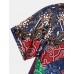 Mens Multicolor Paisley Asymmetric Stitching Short Sleeve Shirts