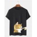 Mens Cute Cat Graphic Crew Neck Cotton Short Sleeve T  Shirts