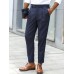 Men Solid Color Formal Side Button Pockets Ankle Length Business Pants